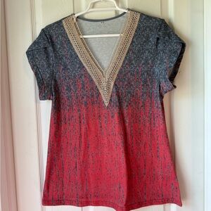 Women's Red and Black V-Neck Top